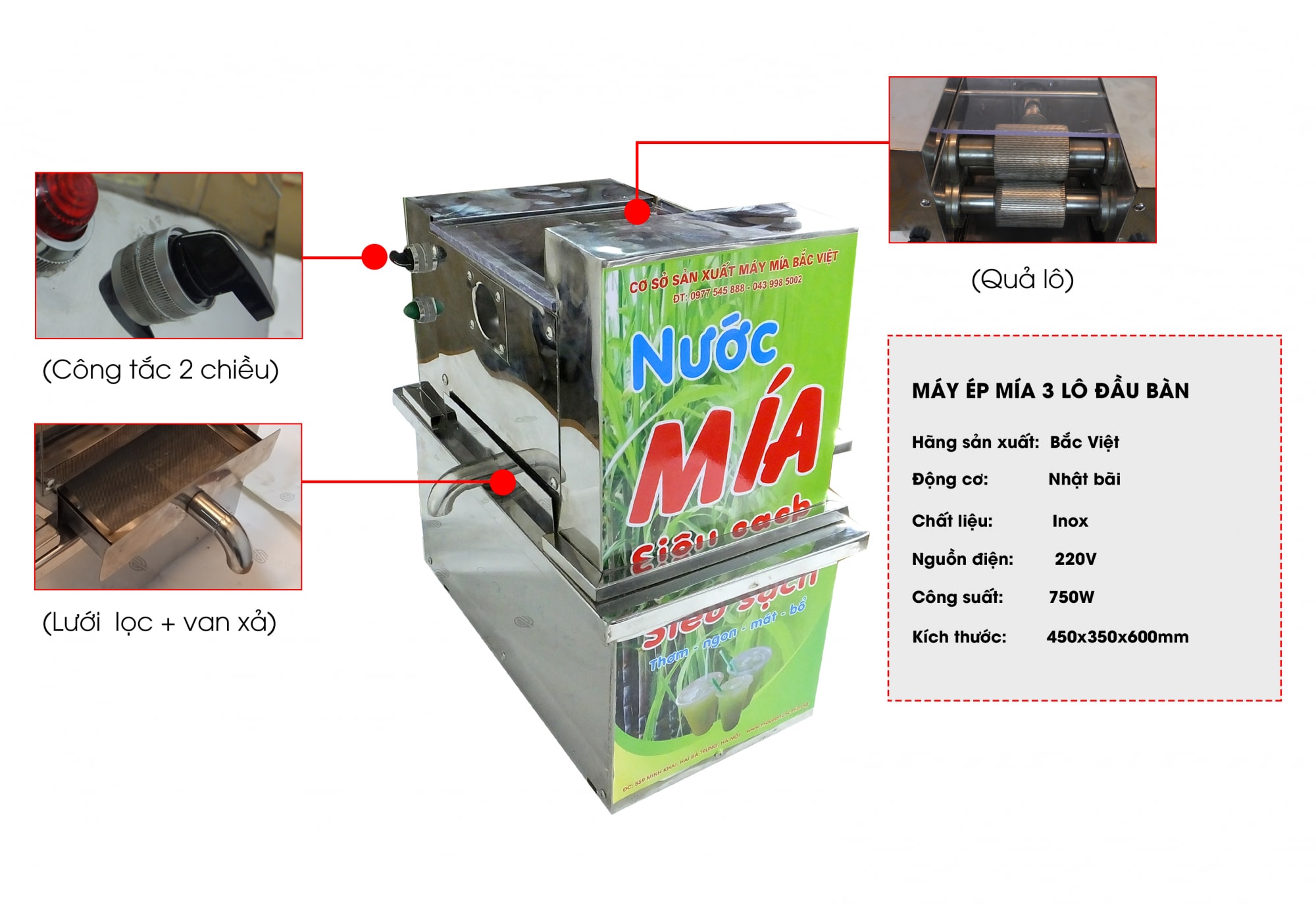 Máy ép mía 3 lô đầu bàn Máy ép mía 3 lô đầu bàn
