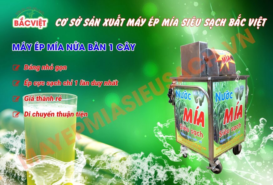 Máy ép mía 3 lô nửa bàn motor mới 