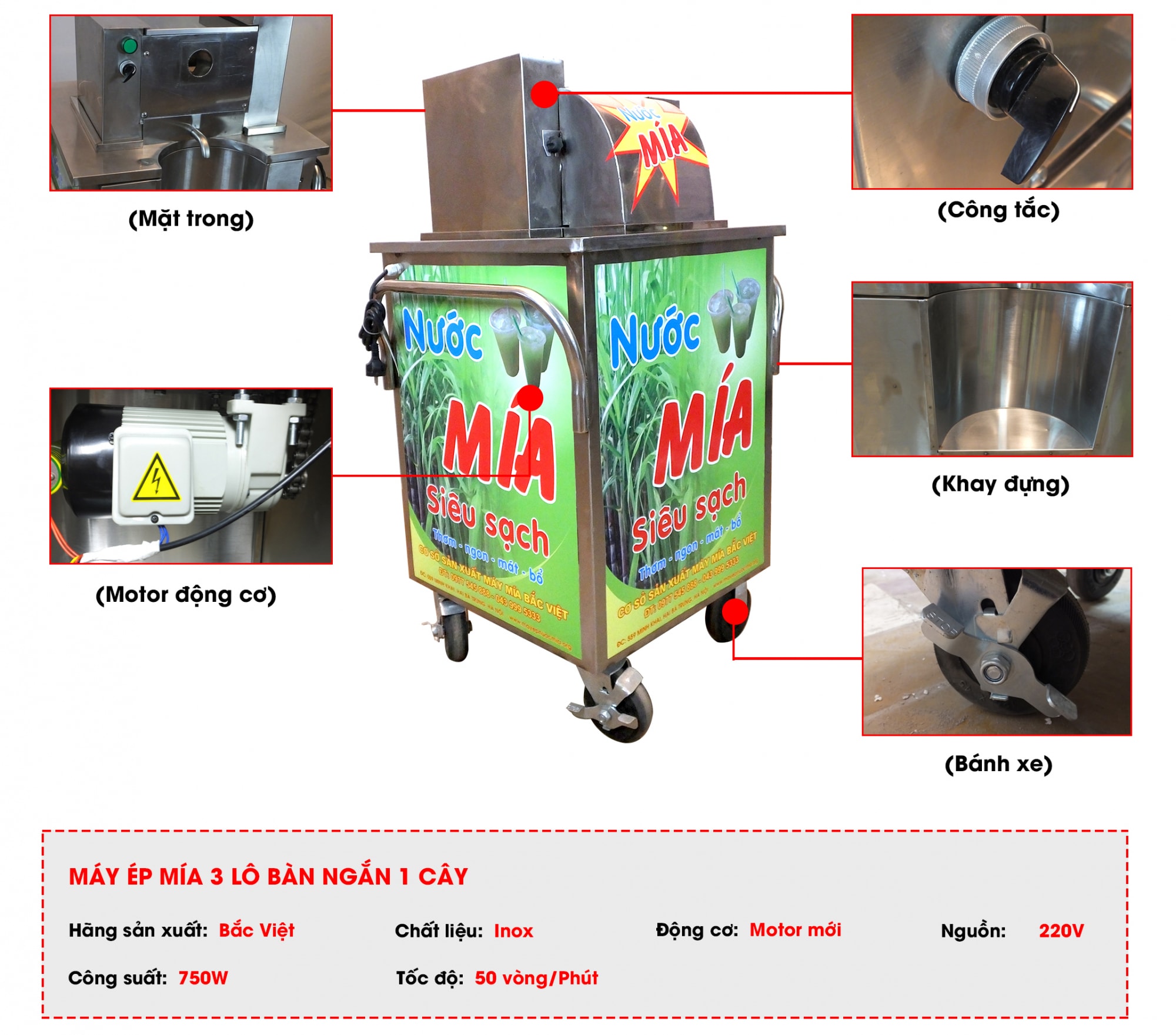 máy ép mía 3 lô nửa bàn